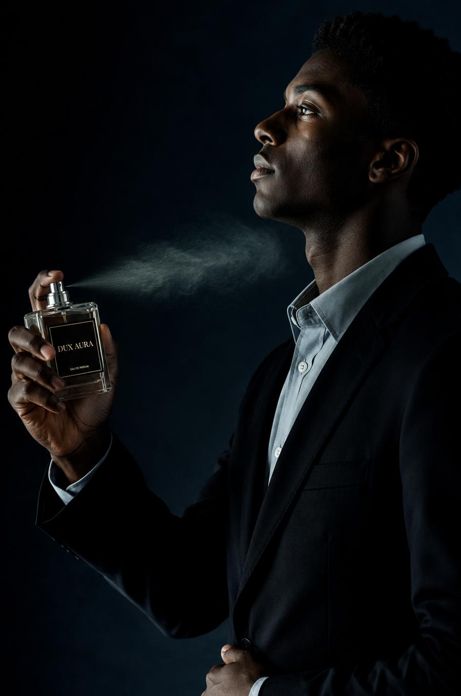 Man applying Dux Aura Eau de Parfum